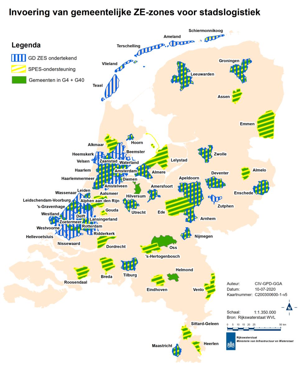 Geactualiseerde kaart gemeentelijke invoering zero-emissiezones